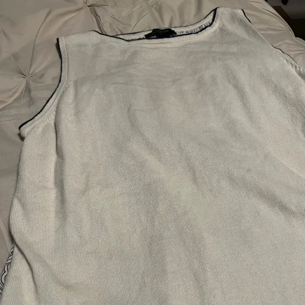Ann Taylor Cream and Black Mixed Media Tank Sweater